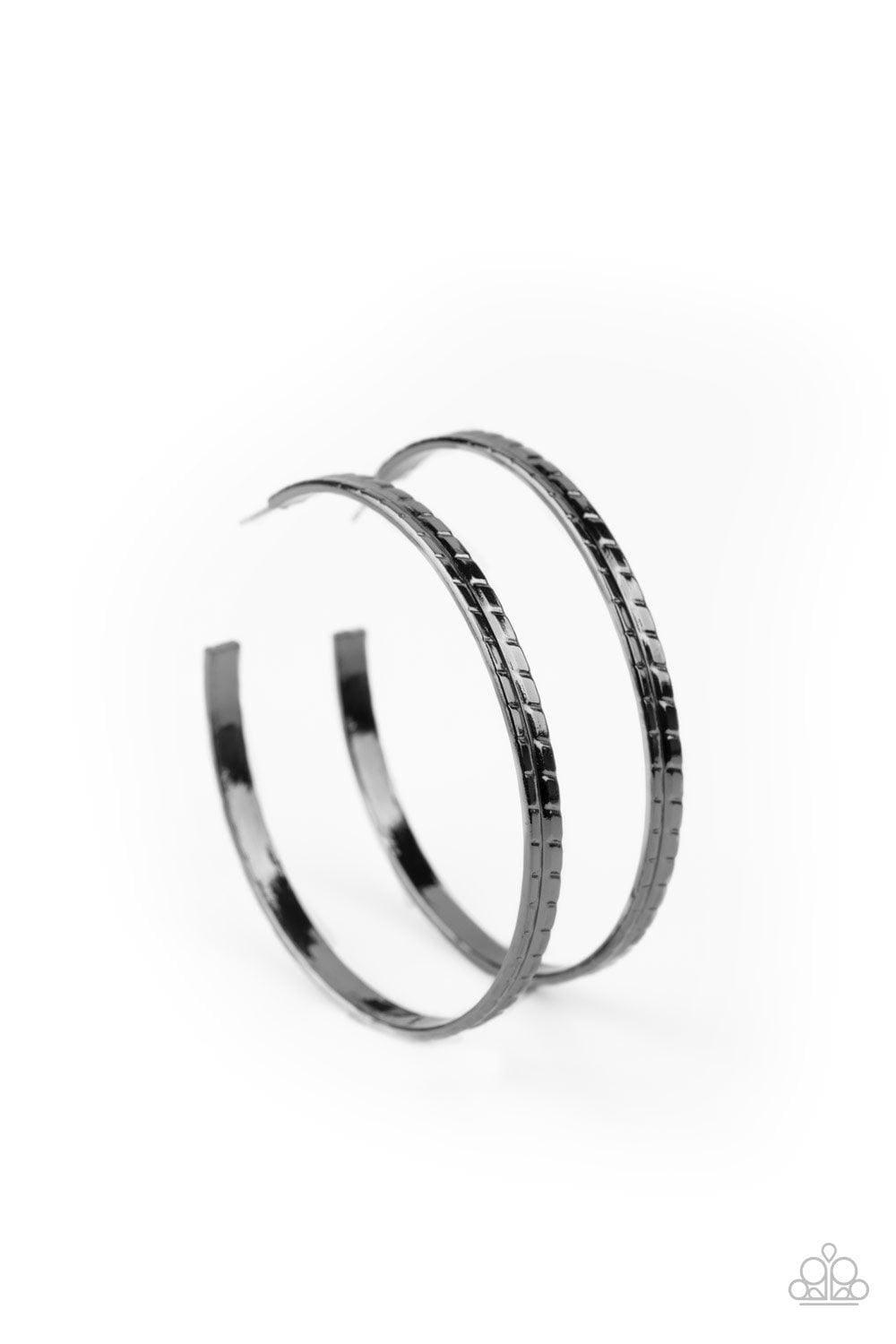 Paparazzi Accessories - Tread All About It - Black Hoop Earrings - Bling by JessieK