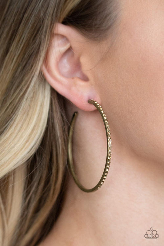 Paparazzi Accessories - Trending Twinkle - Brass Hoop Earrings - Bling by JessieK