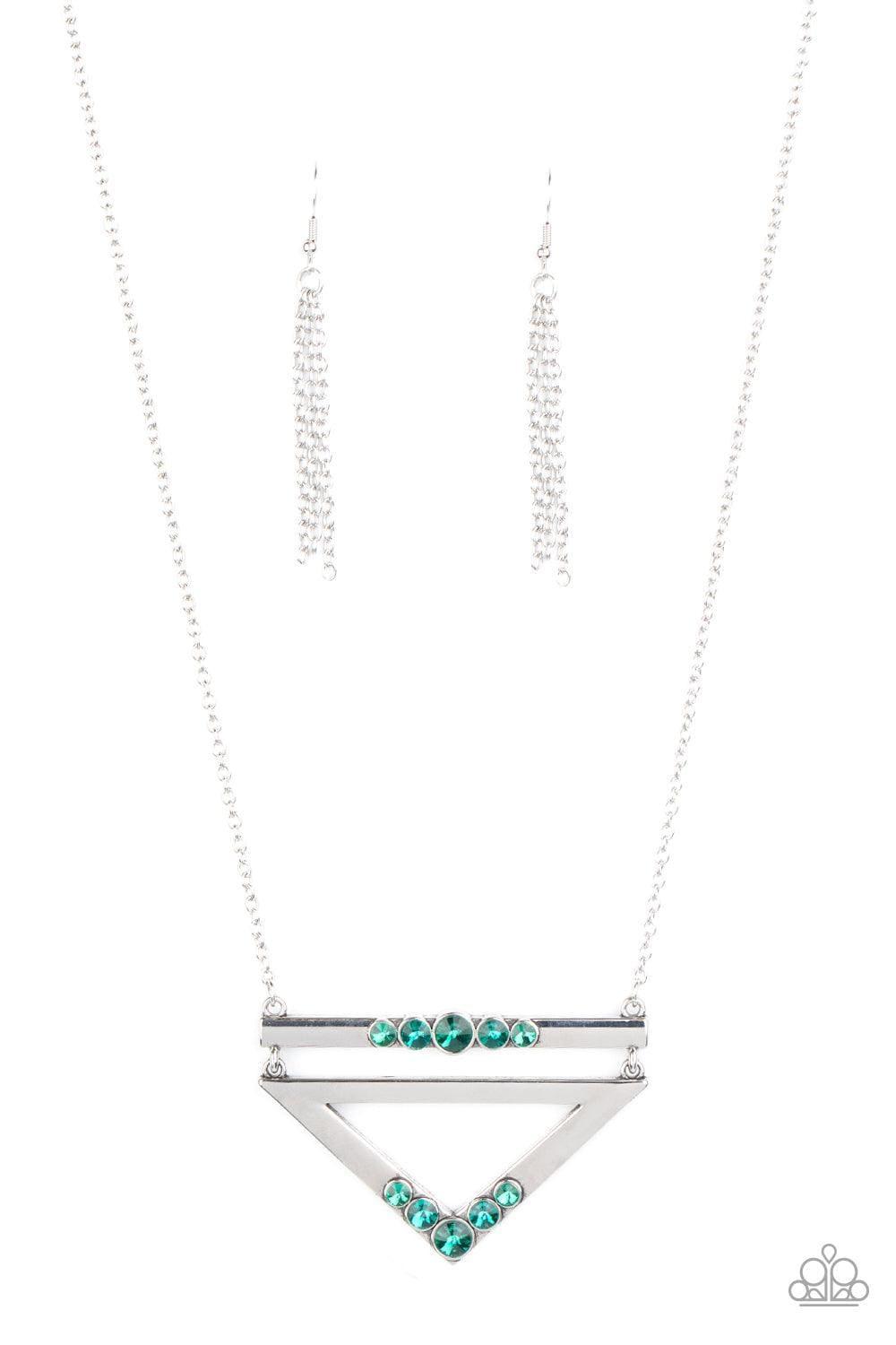 Paparazzi Accessories - Triangulated Twinkle - Green Necklace - Bling by JessieK