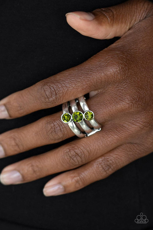 Paparazzi Accessories - Triple The Twinkle - Green Ring - Bling by JessieK