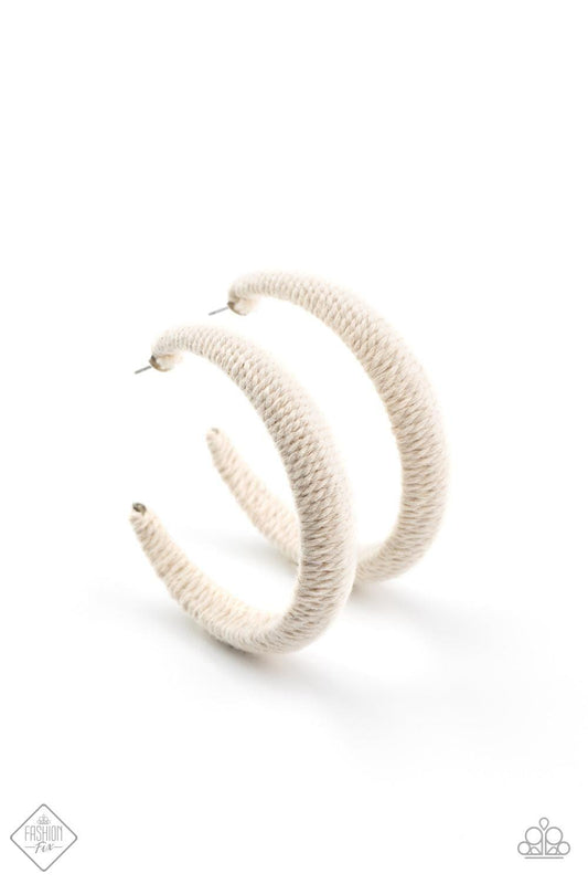 Paparazzi Accessories - Twine And Dine - White Hoop Earrings - Bling by JessieK