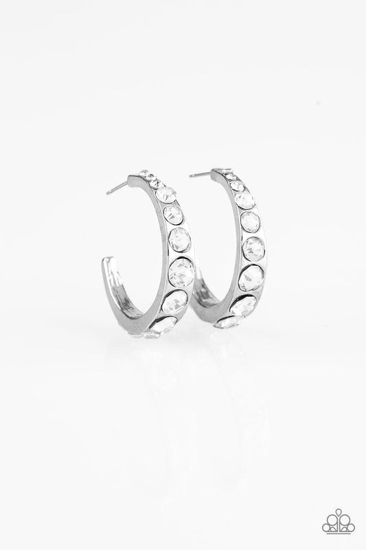 Paparazzi Accessories - Welcome To Glam Town - White Hoop Earrings - Bling by JessieK