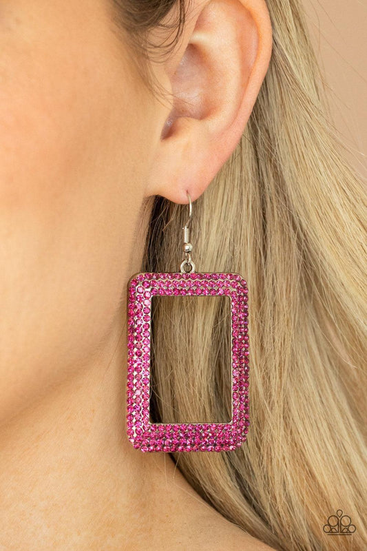 Paparazzi Accessories - World Frame-ous - Pink Earrings - Bling by JessieK