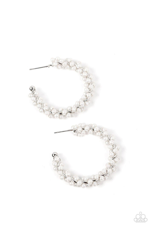 Paparazzi Accessories - Yacht Royale - White Hoop Earrings - Bling by JessieK