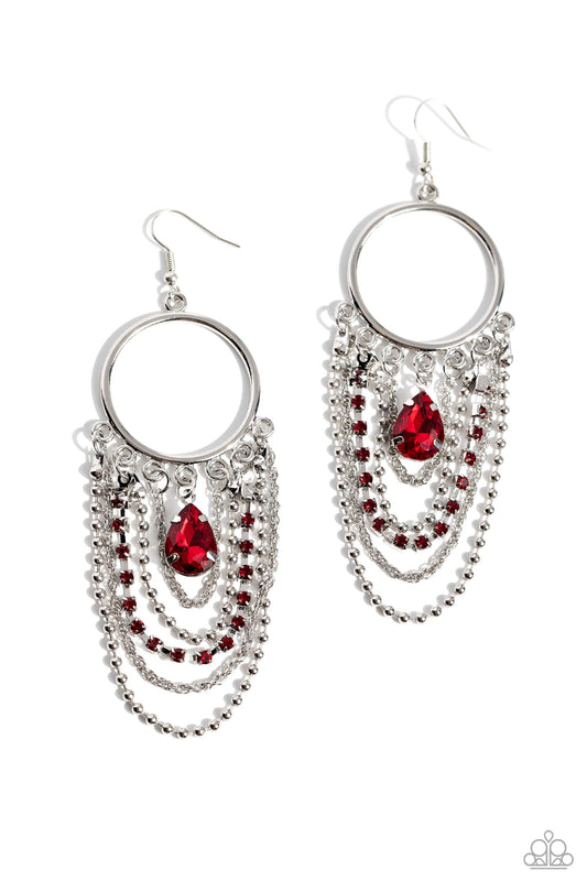 Paparazzi Accessories - Cascading Clash - Red Earrings - Bling by JessieK