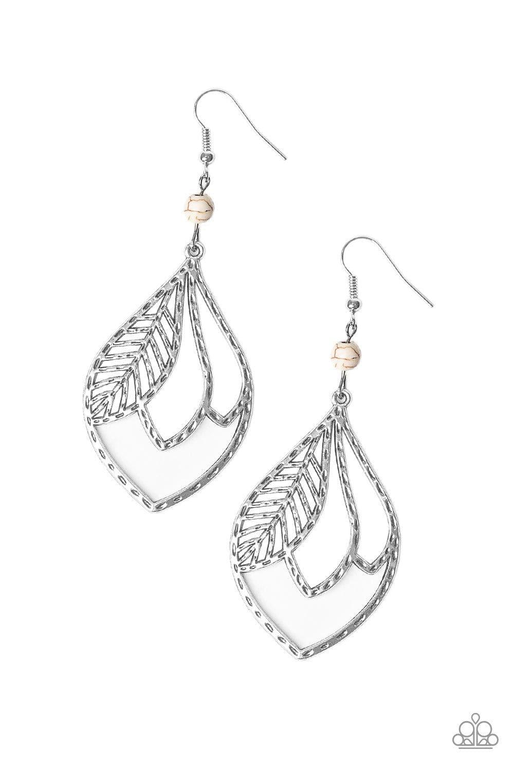 Paparazzi Accessories - Absolutely Airborne - White Feather Earrings - Bling by JessieK