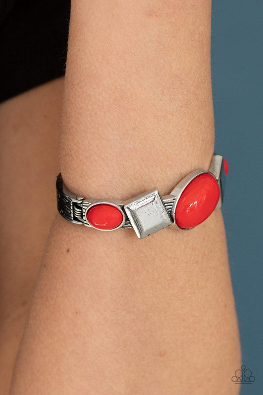 Paparazzi Accessories - Abstract Appeal - Red Hinged Bracelet - Bling by JessieK