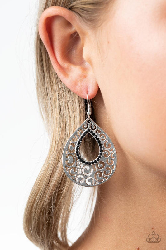 Paparazzi Accessories - Airy Applique - Black Earrings - Bling by JessieK