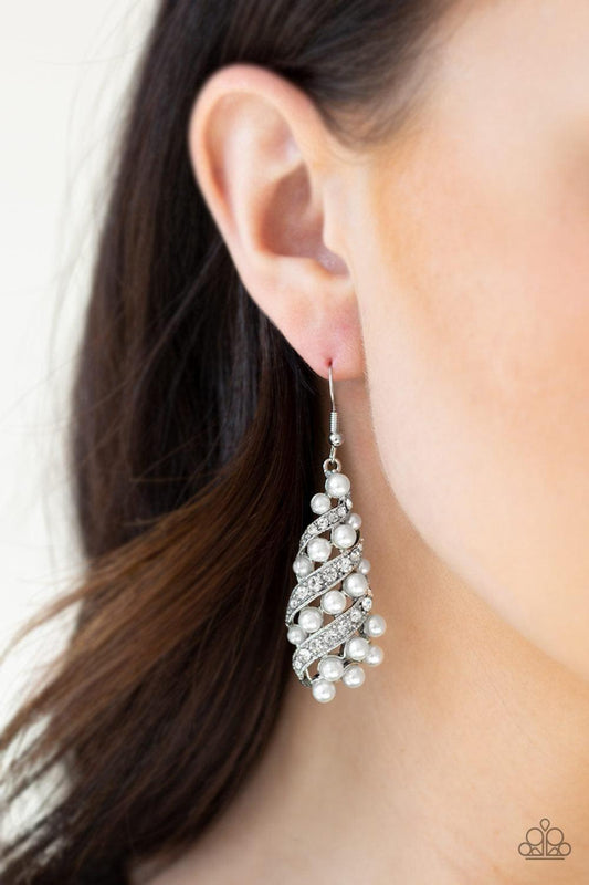 Paparazzi Accessories - Ballroom Waltz - White Earrings - Bling by JessieK