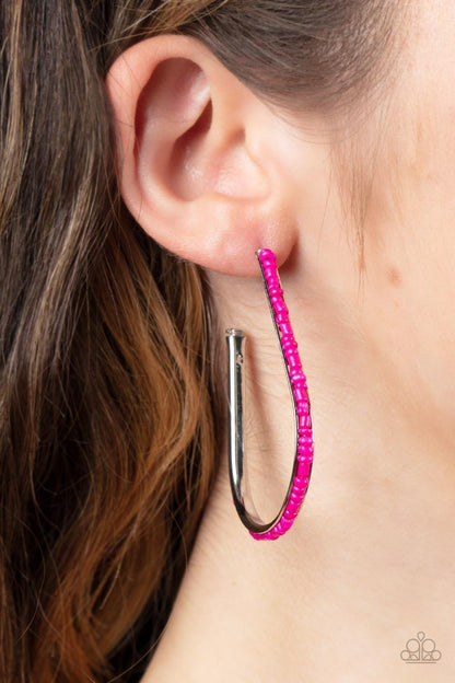 Paparazzi Accessories - Beaded Bauble - Pink Hoop Earrings - Bling by JessieK