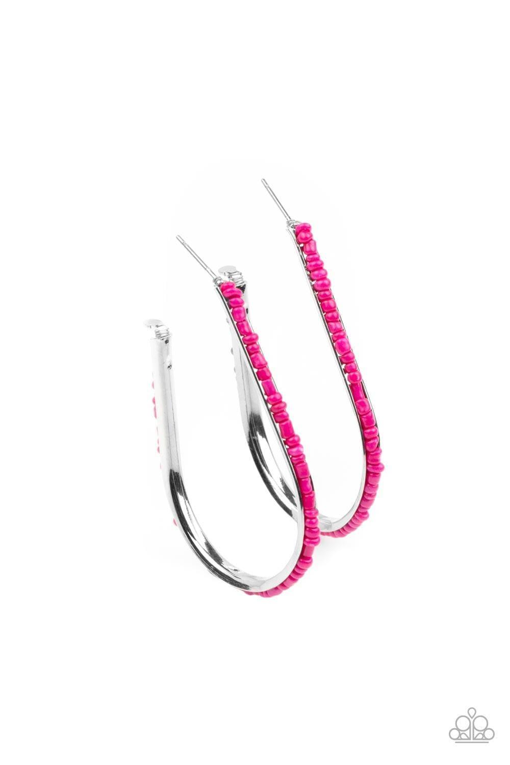 Paparazzi Accessories - Beaded Bauble - Pink Hoop Earrings - Bling by JessieK