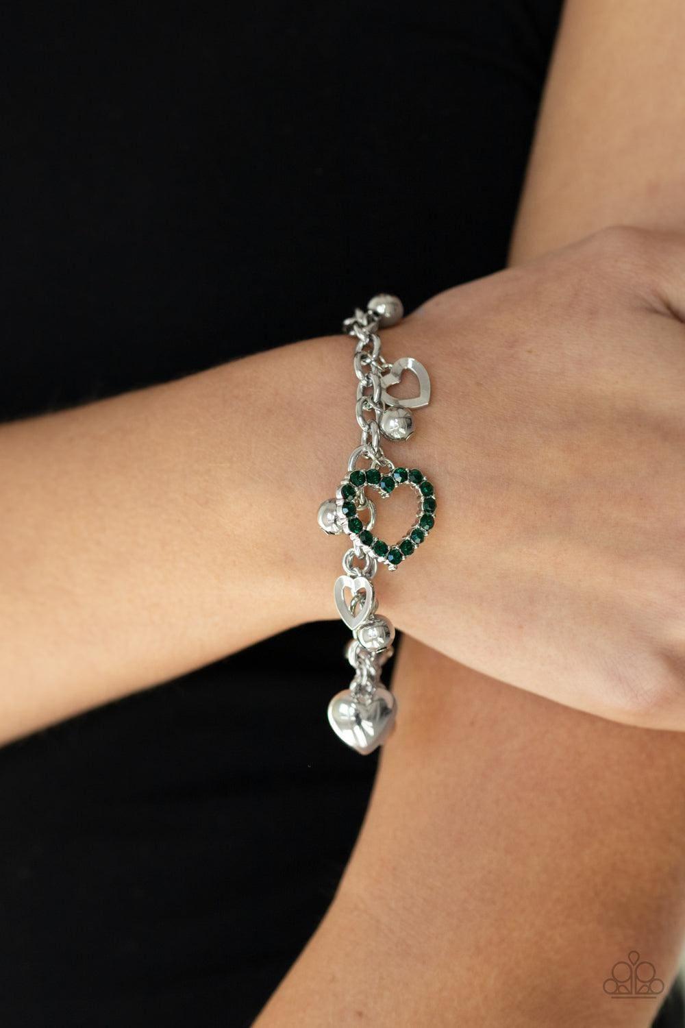 Paparazzi Accessories - Beautifully Big-hearted - Green Bracelet - Bling by JessieK