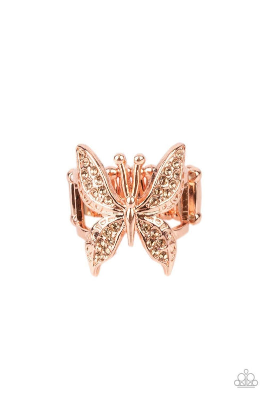 Paparazzi Accessories - Blinged Out Butterfly - Copper Ring - Bling by JessieK