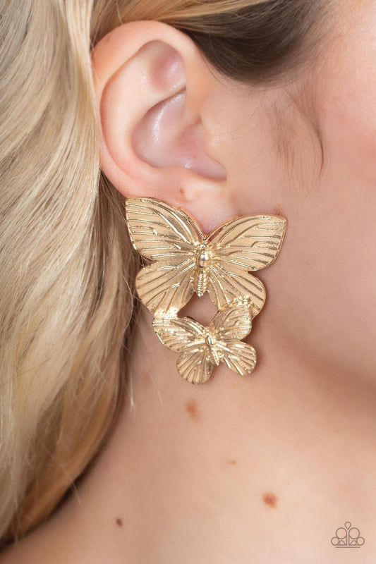 Paparazzi Accessories - Blushing Butterflies - Gold Earrings - Bling by JessieK