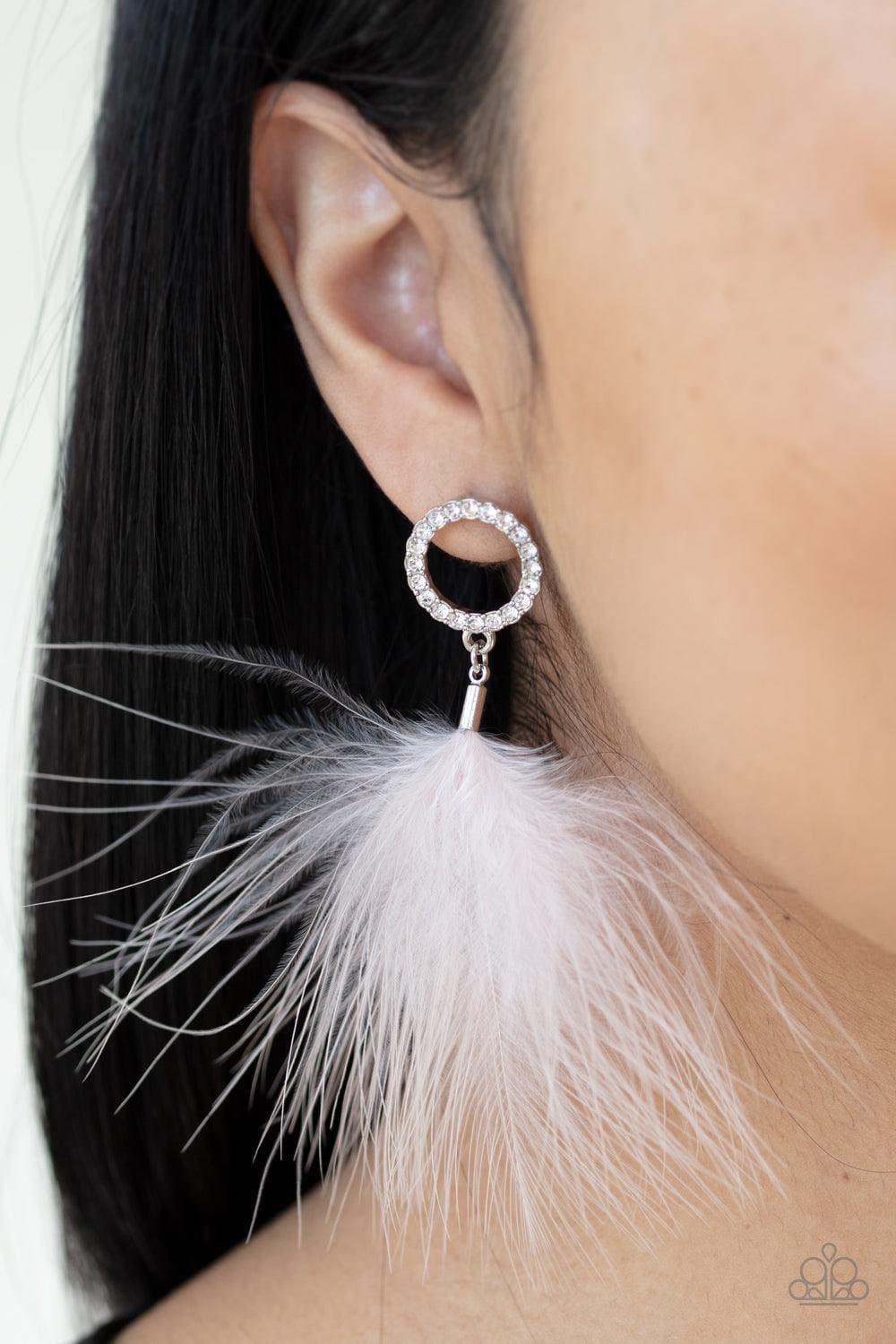Paparazzi Accessories - Boa Down - White Earrings - Bling by JessieK