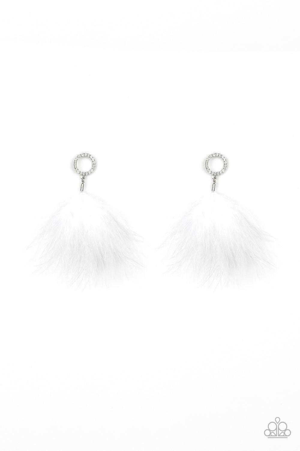 Paparazzi Accessories - Boa Down - White Earrings - Bling by JessieK