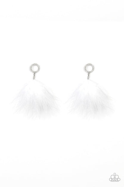 Paparazzi Accessories - Boa Down - White Earrings - Bling by JessieK