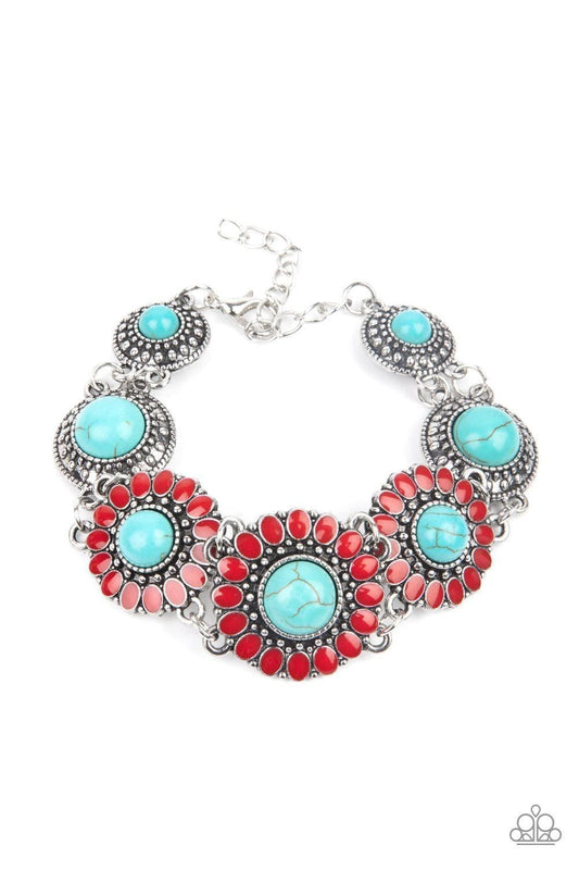 Paparazzi Accessories - Bodaciously Badlands - Red and Turquoise Bracelet - Bling by JessieK