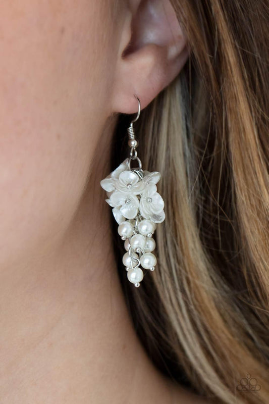 Paparazzi Accessories - Bountiful Bouquets - White Earrings - Bling by JessieK