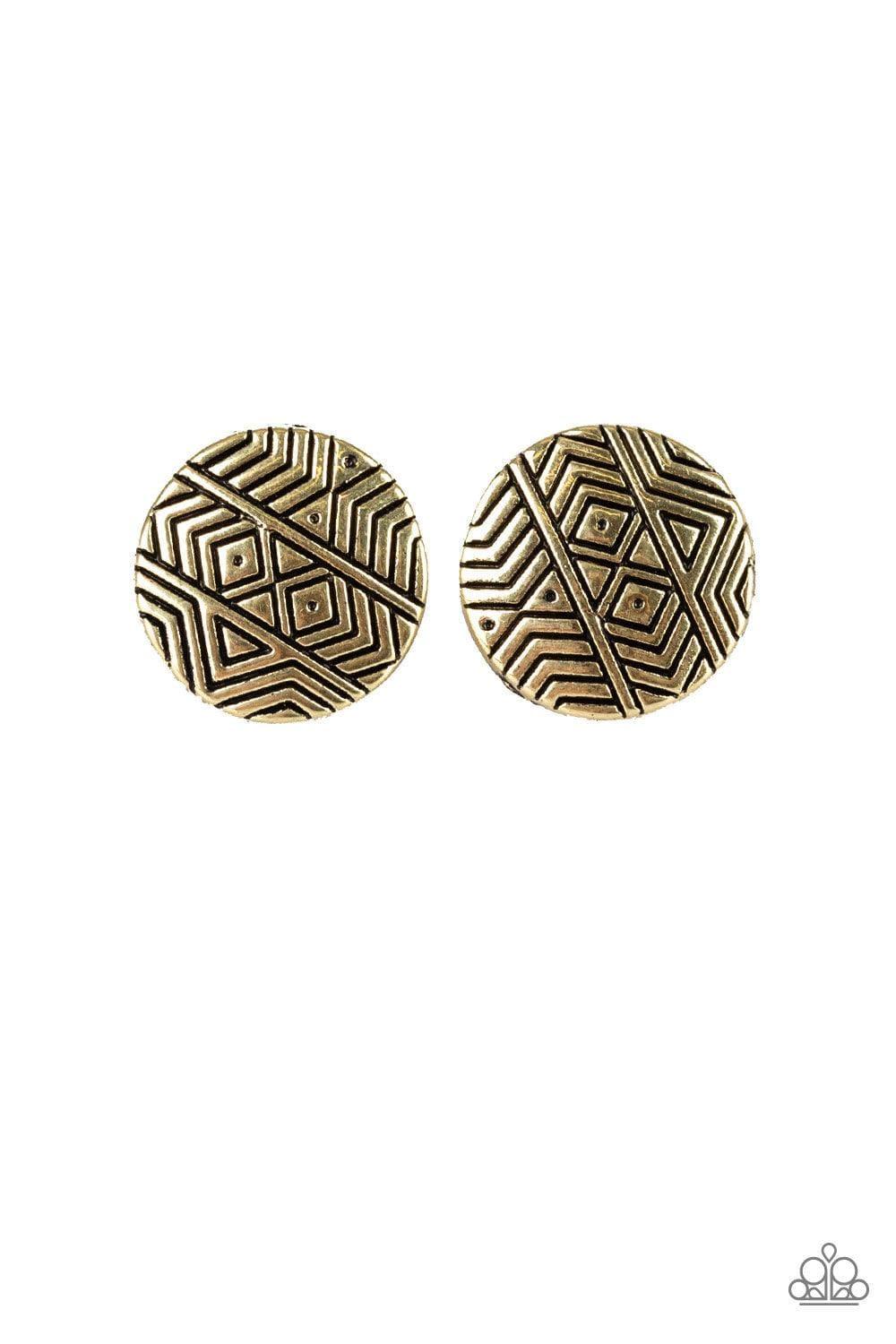 Paparazzi Accessories - Bright As a Button - Brass Post Earrings - Bling by JessieK