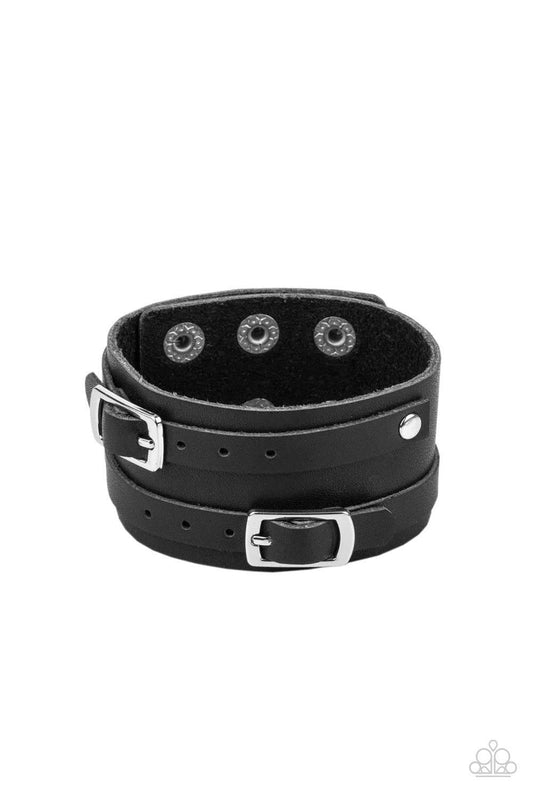 Paparazzi Accessories - Bronco Bustin Buckles - Black Snap Bracelet - Bling by JessieK
