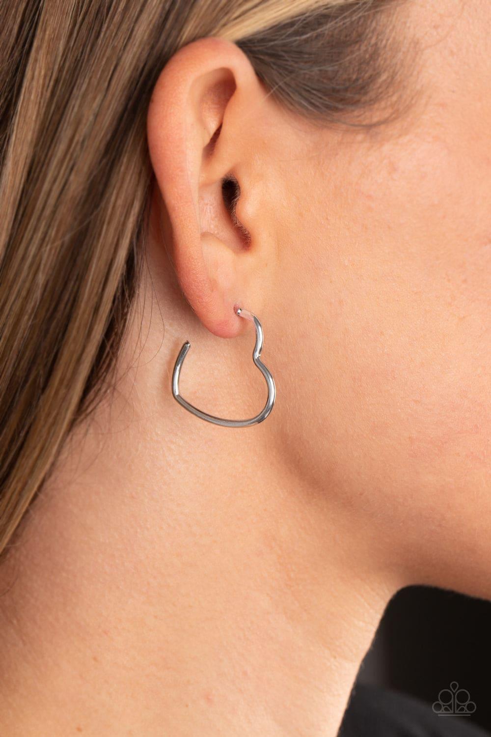 Paparazzi Accessories - Burnished Beau - Silver Dainty Hoop Earrings - Bling by JessieK