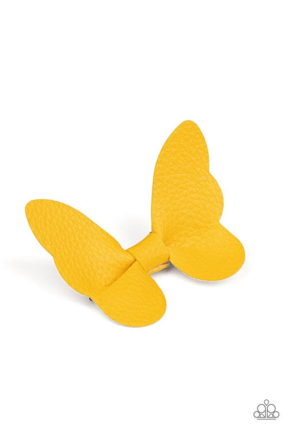 Paparazzi Accessories - Butterfly Oasis - Yellow Hair Clip - Bling by JessieK