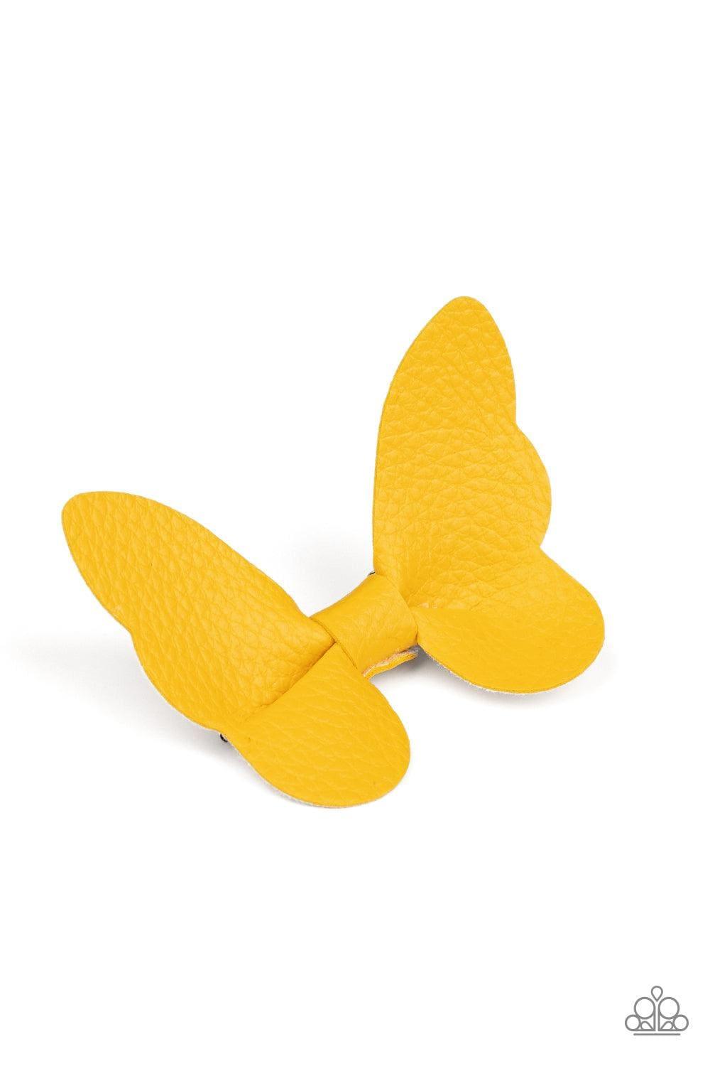 Paparazzi Accessories - Butterfly Oasis - Yellow Hair Clip - Bling by JessieK
