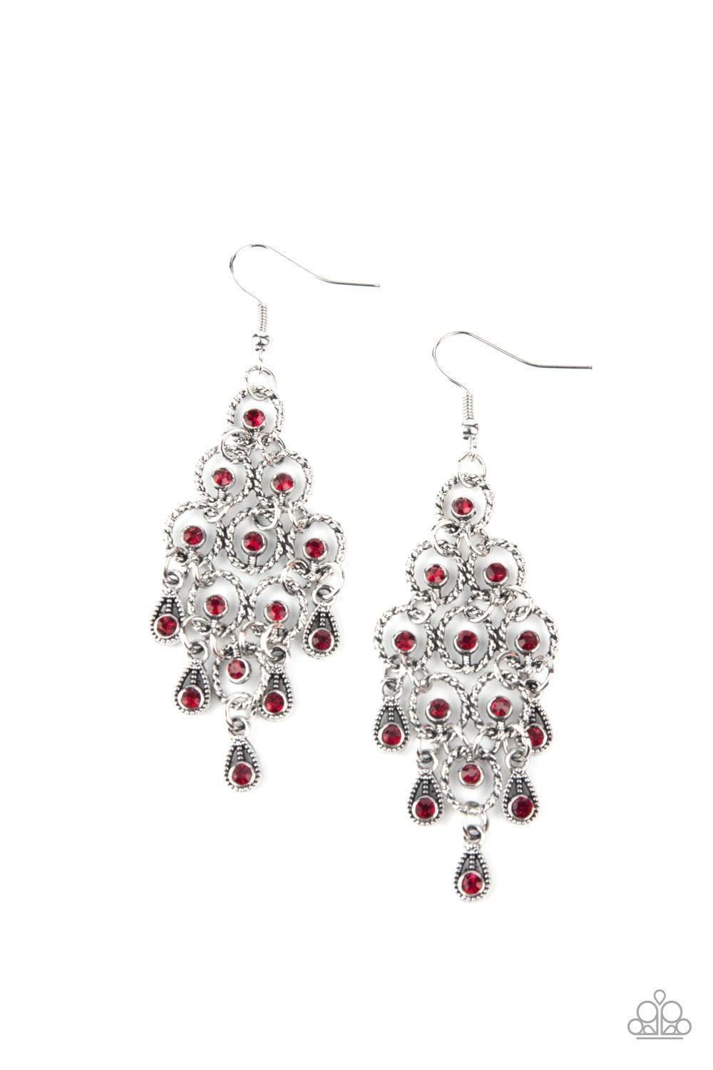 Paparazzi Accessories - Chandelier Cameo - Red Earrings - Bling by JessieK