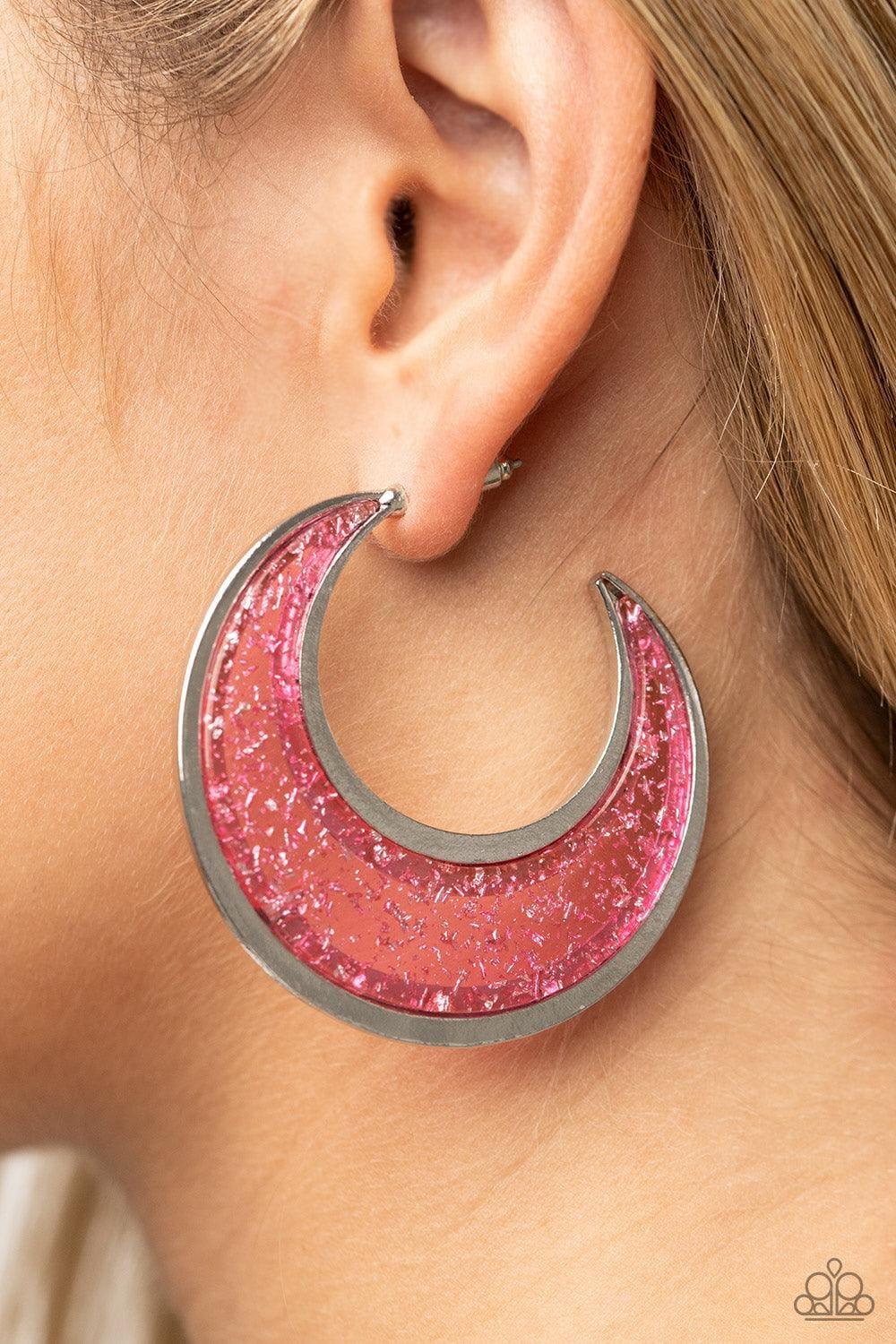 Paparazzi Accessories - Charismatically Curvy - Pink Hoop Earrings - Bling by JessieK