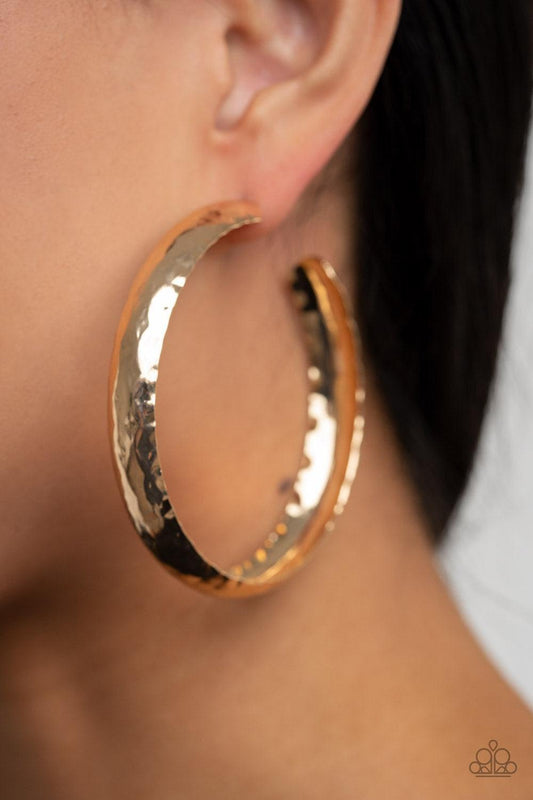 Paparazzi Accessories - Check Out These Curves - Gold Hoop Earrings - Bling by JessieK