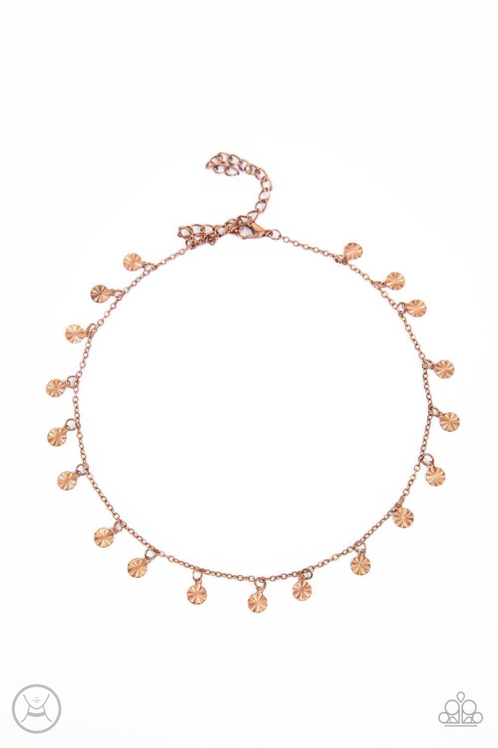 Paparazzi Accessories - Chiming Charmer - Copper Choker Necklace - Bling by JessieK