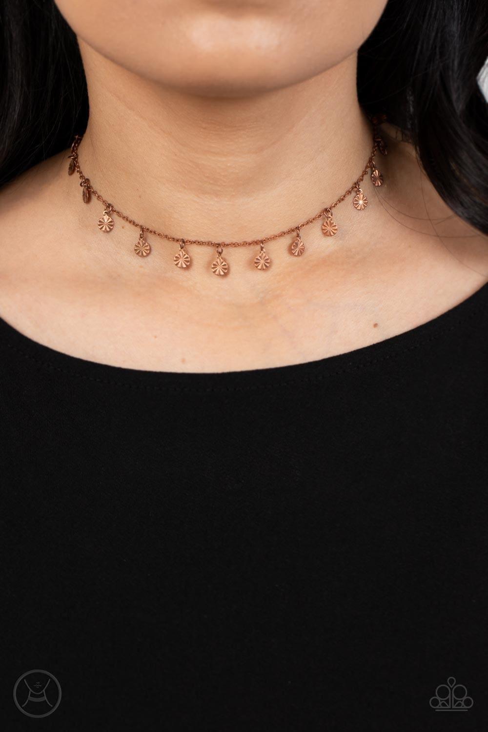 Paparazzi Accessories - Chiming Charmer - Copper Choker Necklace - Bling by JessieK