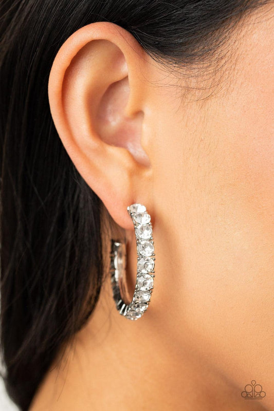Paparazzi Accessories - Classy Is In Session - White Hoop Earrings - Bling by JessieK