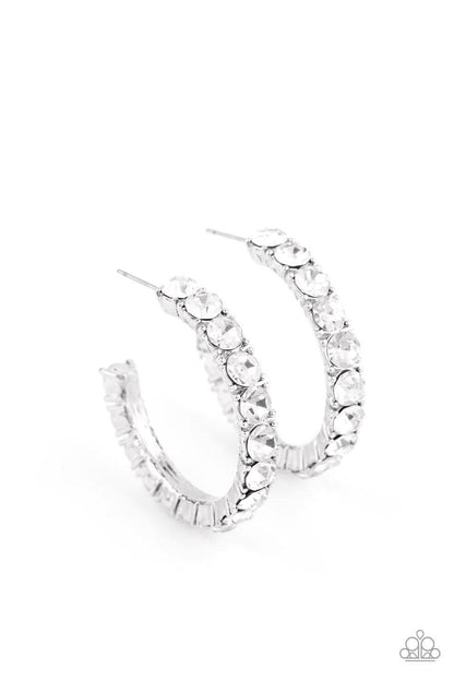 Paparazzi Accessories - Classy Is In Session - White Hoop Earrings - Bling by JessieK