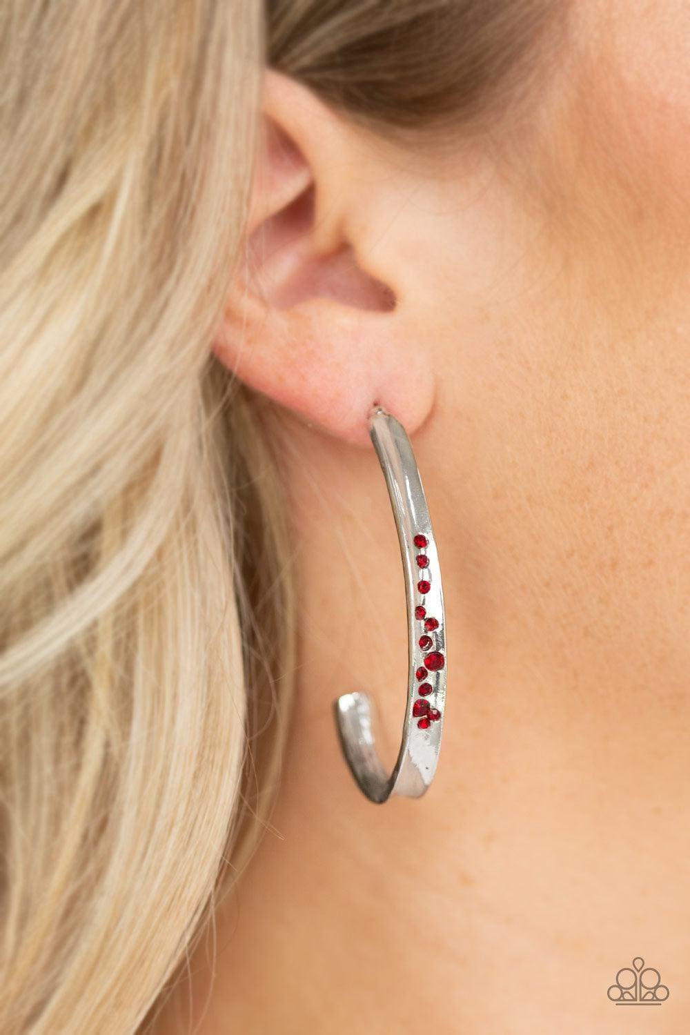 Paparazzi Accessories - Completely Hooked - Red Hoop Earrings - Bling by JessieK