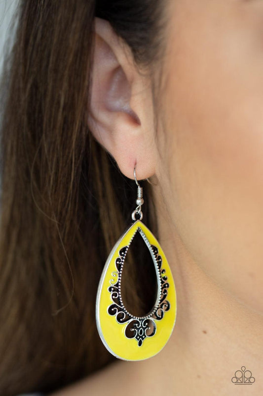Paparazzi Accessories - Compliments To The Chic - Yellow Earrings - Bling by JessieK