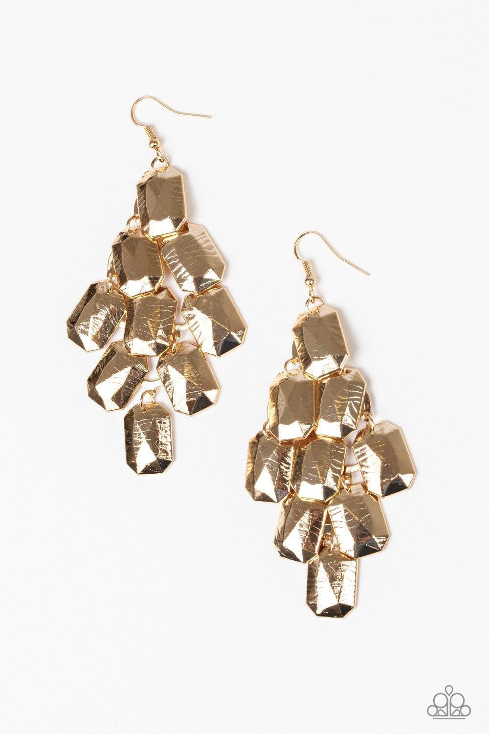 Paparazzi Accessories - Contemporary Catwalk - Gold Earrings - Bling by JessieK