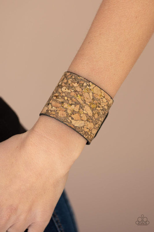 Paparazzi Accessories - Cork Congo - Brass Snap Bracelet - Bling by JessieK