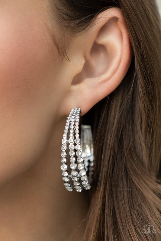 Paparazzi Accessories - Cosmopolitan Cool - White Hoop Earring - Bling by JessieK