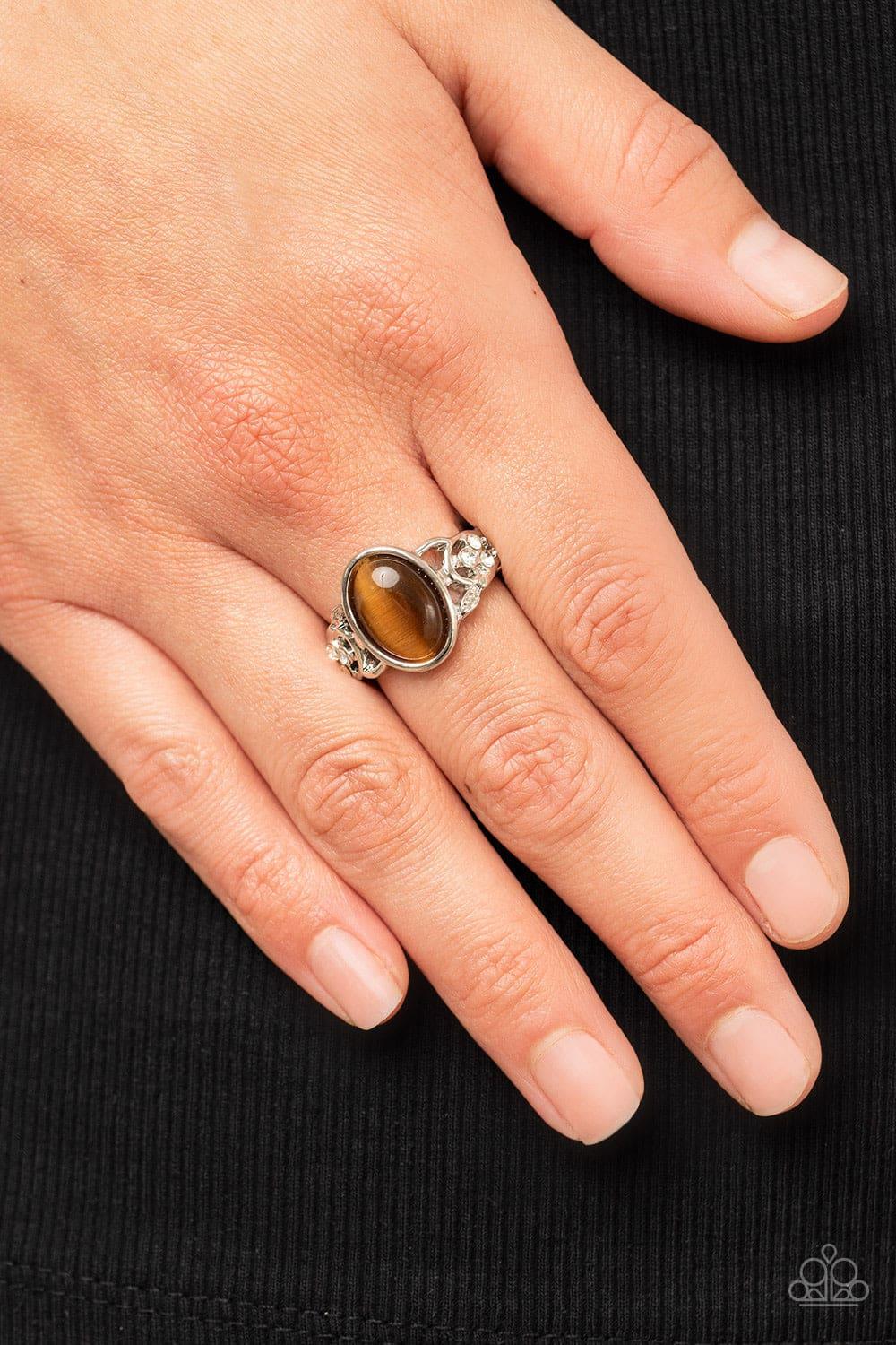 Paparazzi Accessories - Crystals And Cats Eye - Brown Ring - Bling by JessieK