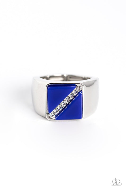 Paparazzi Accessories - Diagonally Dominant - Blue Men's Ring - Bling by JessieK