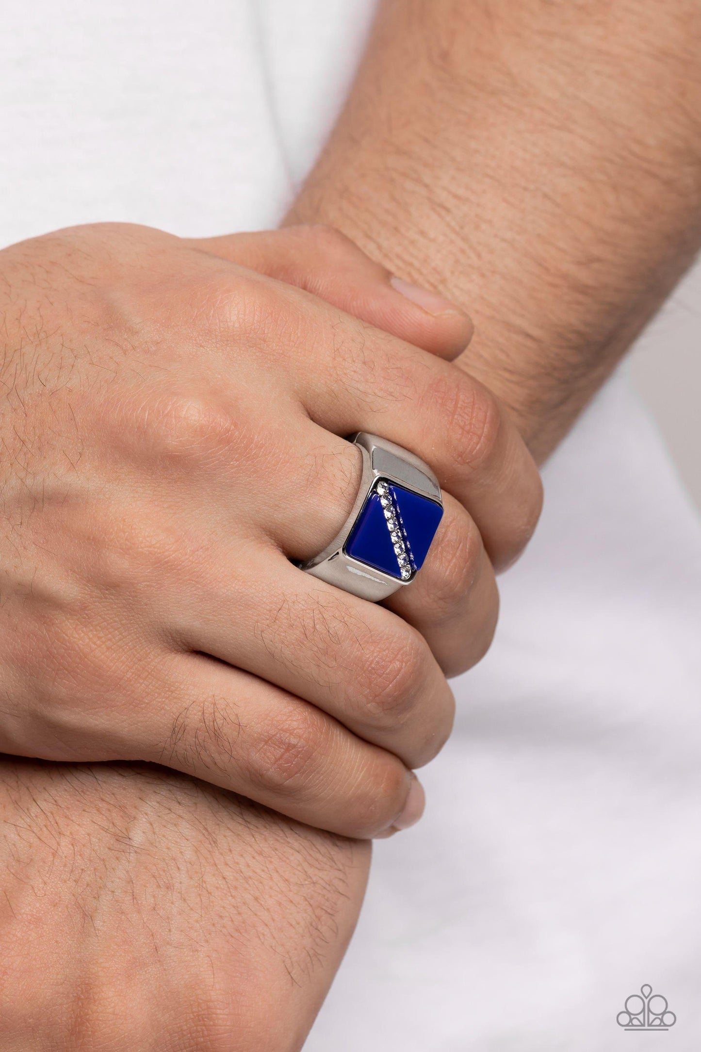 Paparazzi Accessories - Diagonally Dominant - Blue Men's Ring - Bling by JessieK