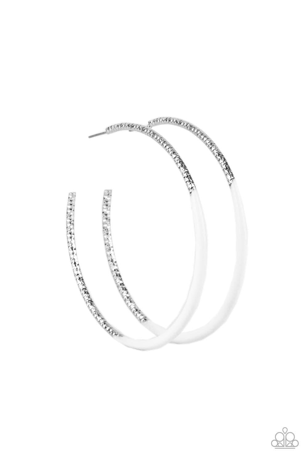 Paparazzi Accessories - Dip, Dip, Hooray! - White Hoop Earrings - Bling by JessieK