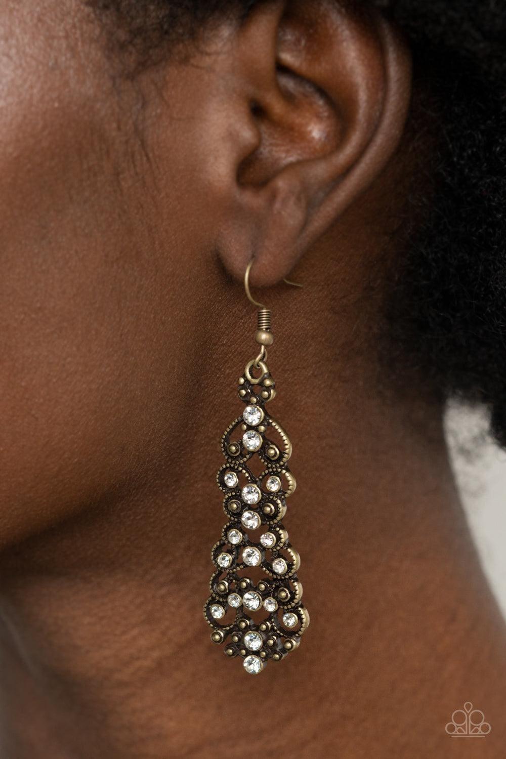 Paparazzi Accessories - Diva Decorum - Brass Earring - Bling by JessieK