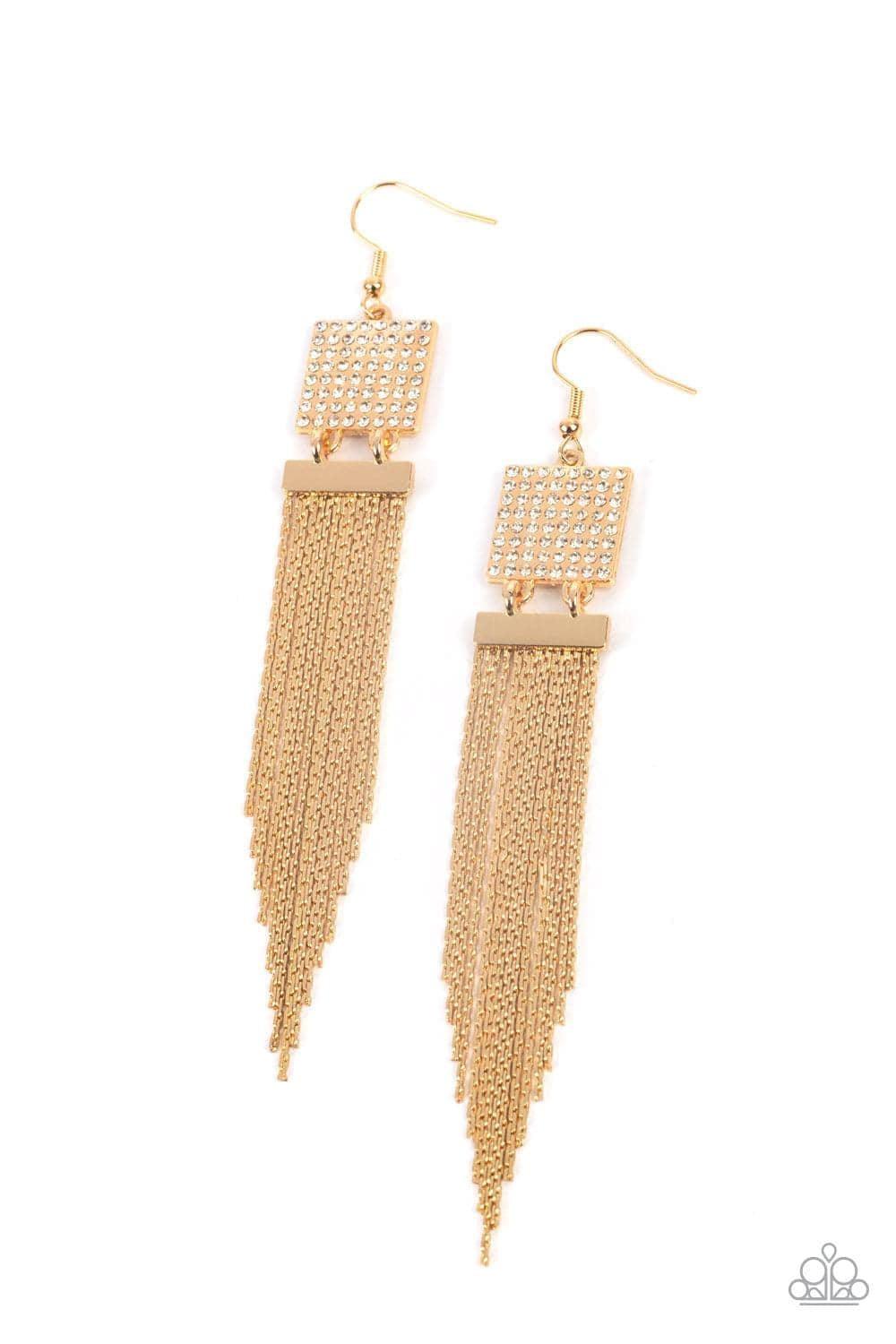 Paparazzi Accessories - Dramatically Deco - Gold Earrings - Bling by JessieK