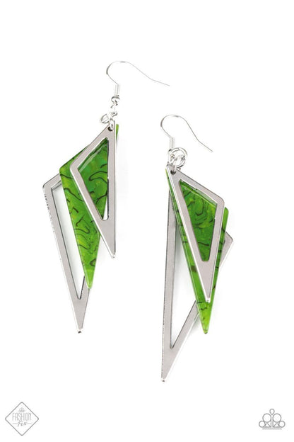 Paparazzi Accessories - Evolutionary Edge - Green Earrings - Bling by JessieK