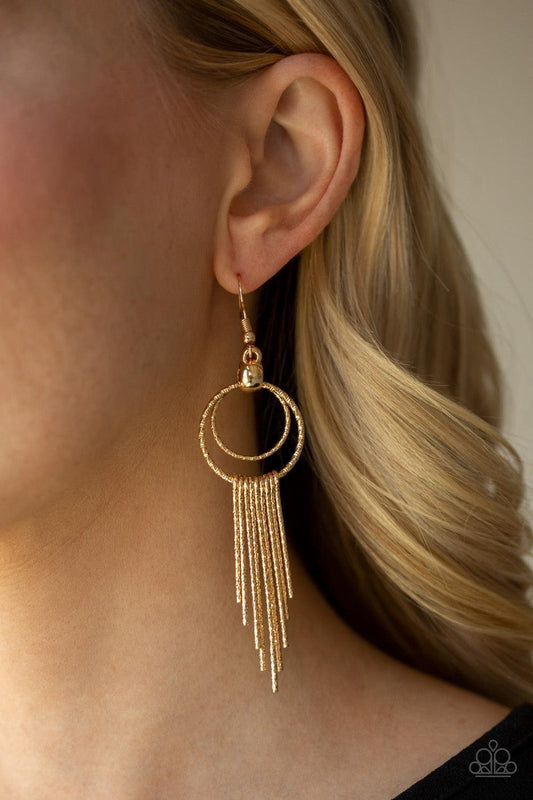 Paparazzi Accessories - Eye-catching Edge - Gold Earrings - Bling by JessieK