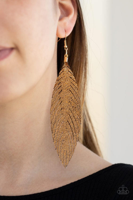 Paparazzi Accessories - Feather Fantasy - Gold Earrings - Bling by JessieK