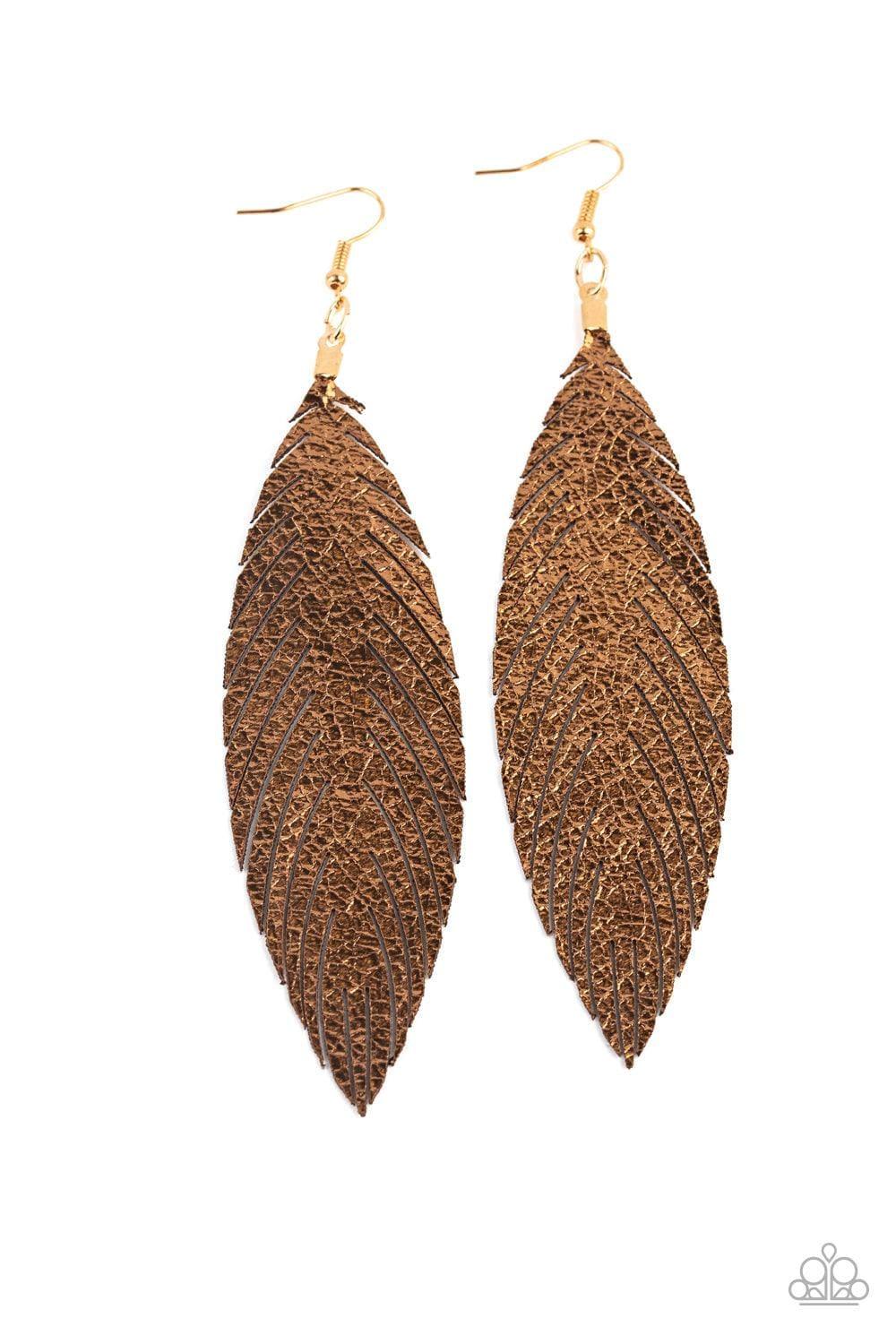 Paparazzi Accessories - Feather Fantasy - Gold Earrings - Bling by JessieK